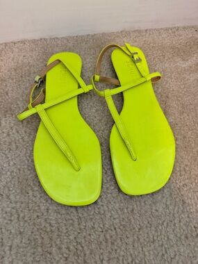 SCHUTZ Neon Lime T-Strap Sandals